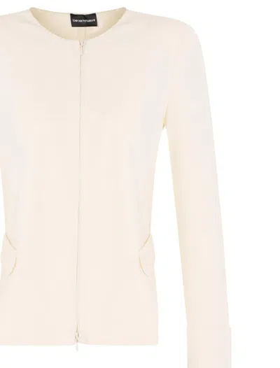 Emporio Armani Ottoman Jersey Zip-up Jacket In Warm White