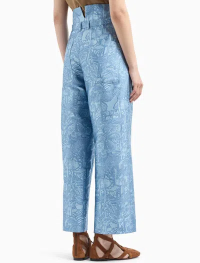 Emporio Armani All-over Jacquard Very High-waisted Trousers In Blue