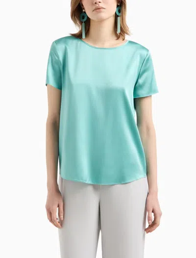 Emporio Armani Stretch Jacquard Jersey Short Sleeve Top In Lagoon Green