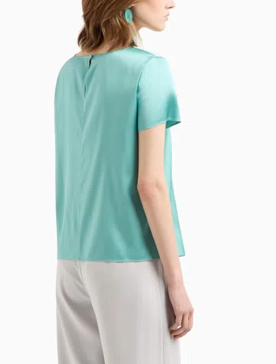 Emporio Armani Stretch Jacquard Jersey Short Sleeve Top In Lagoon Green