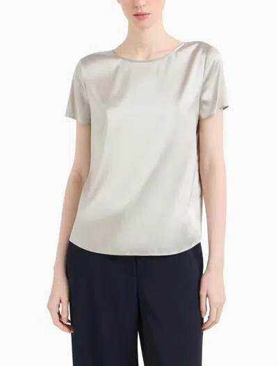 Emporio Armani Short-sleeved Silk Satin Blouse In Se De Camargue