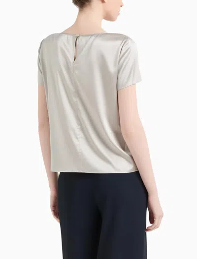 Emporio Armani Short-sleeved Silk Satin Blouse In Se De Camargue
