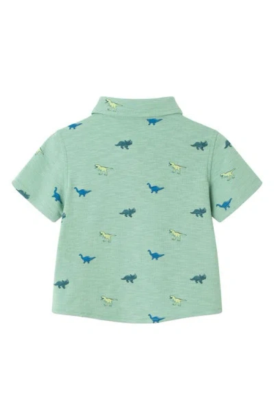 Andy & Evan Dino Print Button-up Shirt & Shorts Set In Light Green
