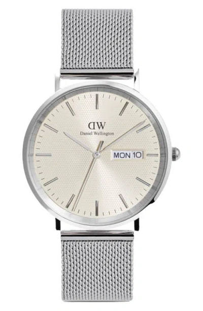 Daniel Wellington Classic Day Display Sterling Mesh Strap Watch, 40mm In Silver