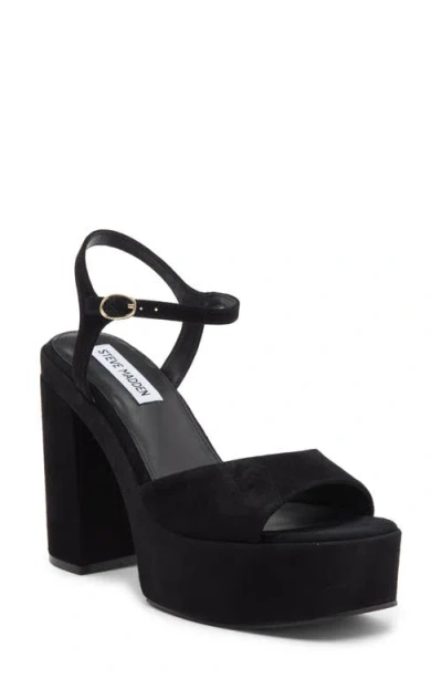 Steve Madden Odina Ankle Strap Platform Sandal In Black Suede