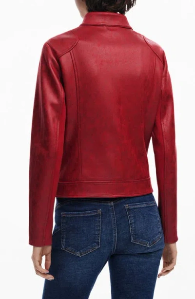Desigual Faux Leather Moto Jacket In Orange Red