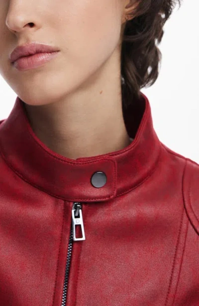Desigual Faux Leather Moto Jacket In Orange Red