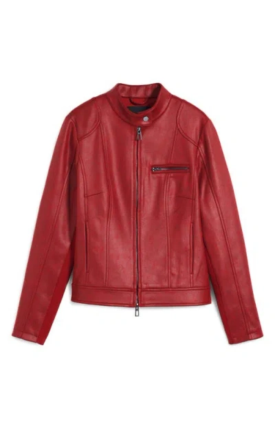 Desigual Faux Leather Moto Jacket In Orange Red