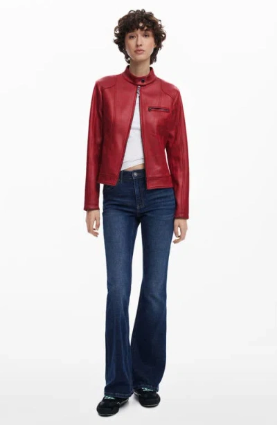 Desigual Faux Leather Moto Jacket In Orange Red