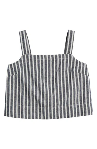 Madewell Square Neck Top In Linen Blend Stripe Stripe Twill In Navy White Stripe