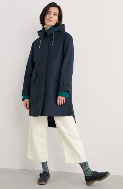 Seasalt Cornwall Seafaring Waterproof Linen & Cotton Hooded Coat In Inkwell