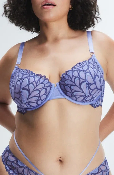 Savage X Fenty Womens  Savage Not Sorry Unlined Balconette Lace Bra In Purple Prism/dark Stormy Blue