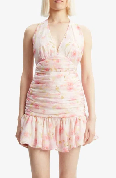 Bardot Mave Floral Halter Minidress In Pink Flora