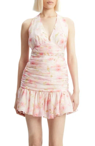 Bardot Mave Floral Halter Minidress In Pink Flora