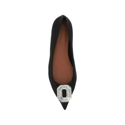 Amina Muaddi Camelia Ballerinas In Black Hammered Leather