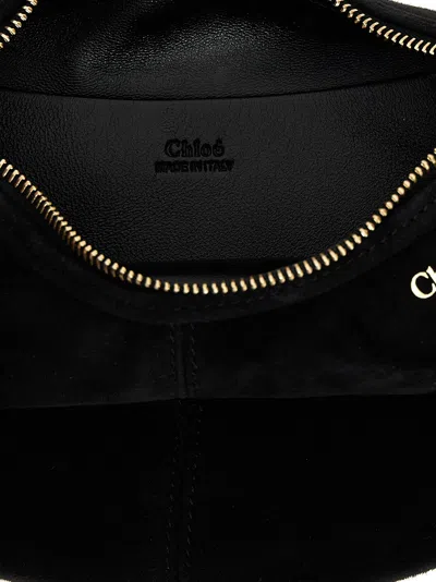 Chloé Bracelet Small Embellished Leather-trimmed Suede Shoulder Bag In Black