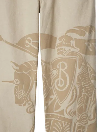 Burberry Straight Graphic Print Trousers With Rivet Detailing In Neutrals