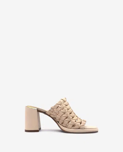 Kenneth Cole Solara Leather Woven Heel Sandal In Cream Leather