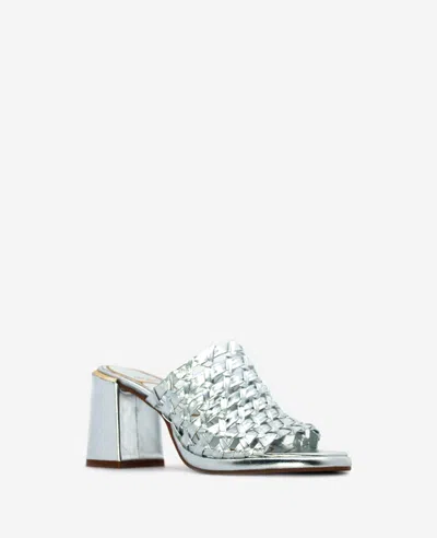 Kenneth Cole Solara Metallic Leather Woven Heel Sandal In Silver Leather