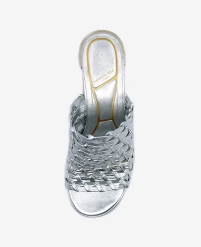 Kenneth Cole Solara Metallic Leather Woven Heel Sandal In Silver Leather