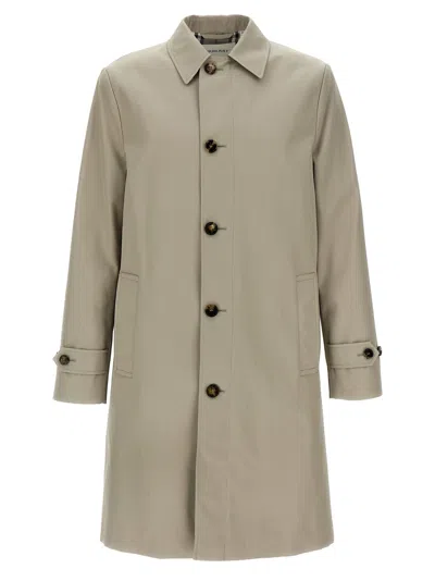 Burberry Long Cotton Double-breasted Coat With Notched Lapel