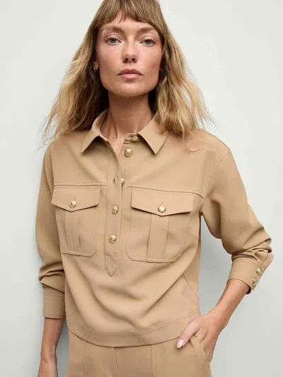 Veronica Beard Colvin Button Blouse In Brown