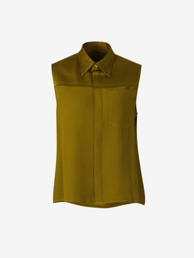 Ami Alexandre Mattiussi Ami Paris Crepe Button Blouse In Green