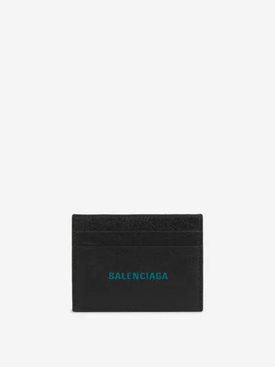 Balenciaga Men's Card Holder With Logo Print In Blue