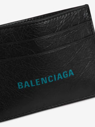 Balenciaga Men's Card Holder With Logo Print In Blue