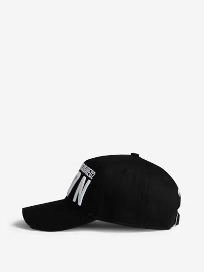Dsquared2 D-squared2 Mans Black Cotton Gabardine Cap With Logo In Navy Blue