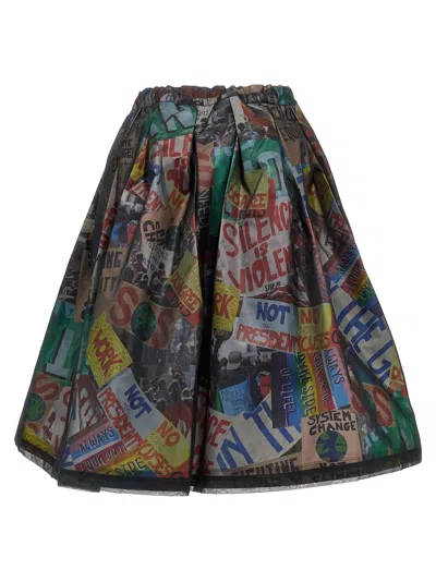 Comme Des Garçons Pleated Graphic Print Midi Skirt