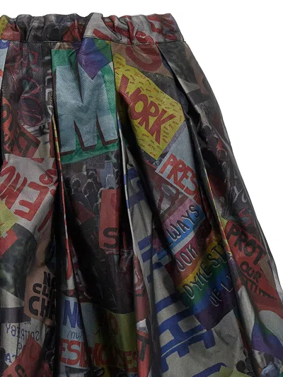 Comme Des Garçons Pleated Graphic Print Midi Skirt