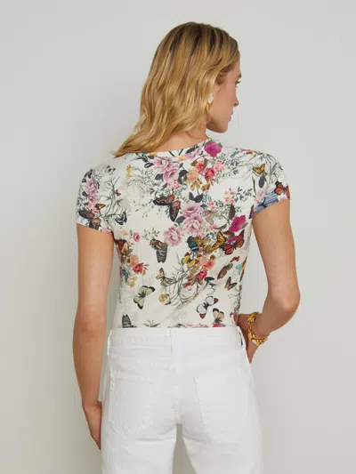 L Agence Ressi Fitted Tee In Vintage White Multi Charonda Butterfly