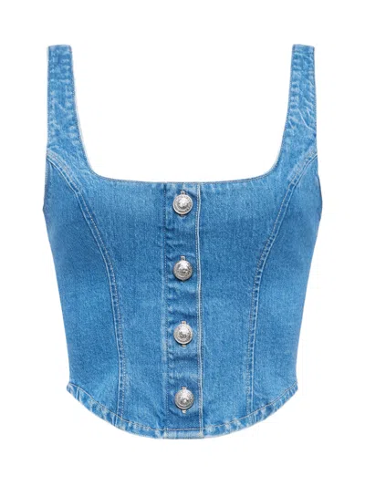 L Agence Saga Button-front Denim Top In Tipton
