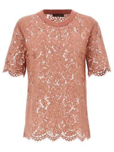 Dolce & Gabbana Dolce&gabbana Pink Lace T Shirt