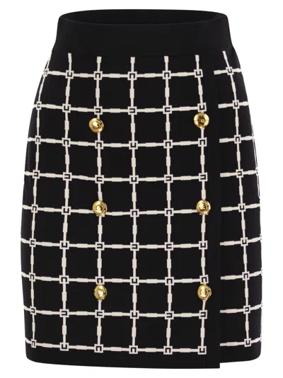Elisabetta Franchi Black Jacquard Mini Skirt With Logo And Gold Buttons