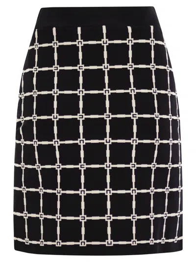 Elisabetta Franchi Black Jacquard Mini Skirt With Logo And Gold Buttons