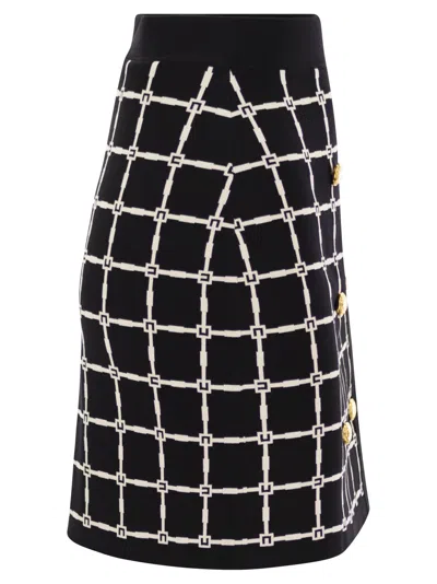 Elisabetta Franchi Black Jacquard Mini Skirt With Logo And Gold Buttons