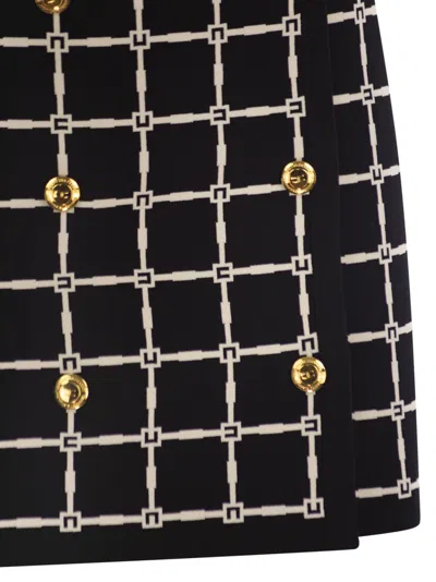 Elisabetta Franchi Black Jacquard Mini Skirt With Logo And Gold Buttons