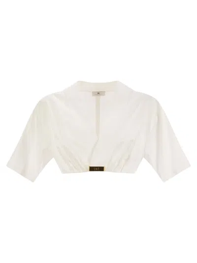 Elisabetta Franchi Stretch Cotton Top With Logo Detail
