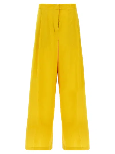Fabiana Filippi Wide-leg Cotton Blend Trousers With Pin Tucks In Yellow