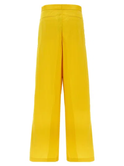 Fabiana Filippi Wide-leg Cotton Blend Trousers With Pin Tucks In Yellow