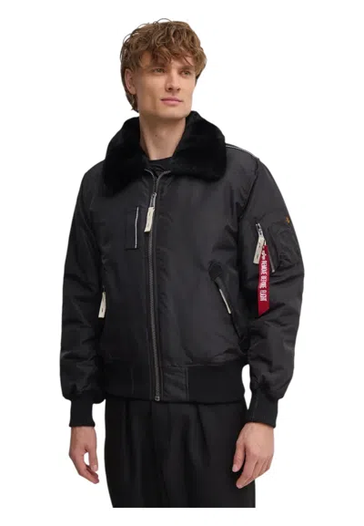 Alpha Industries Shearling Collar Bomber Jacket In Black