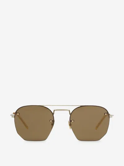 Saint Laurent Round Sunglasses In Gold