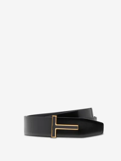 Tom Ford Logo-buckle Leather Belt In Black