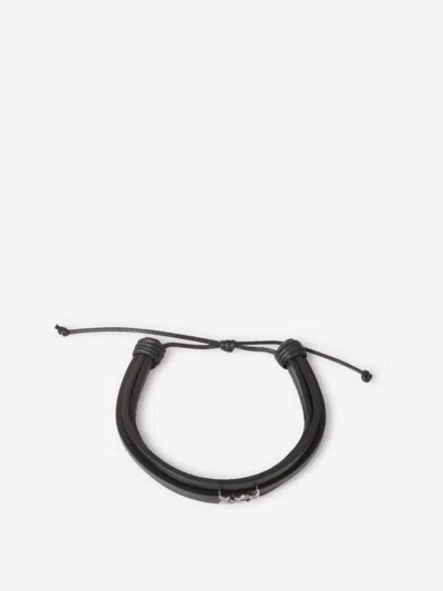 Saint Laurent Cassandre Leather Bracelet In Black