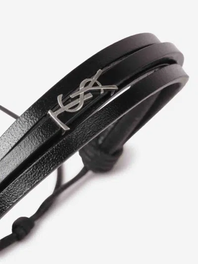 Saint Laurent Cassandre Leather Bracelet In Black