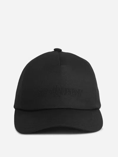 Saint Laurent Cotton Logo Cap In Black