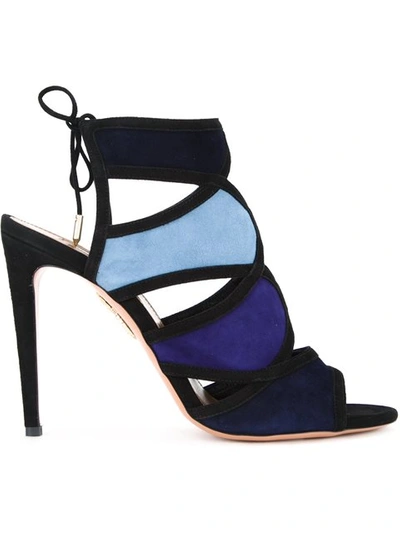 Aquazzura Vika Multicolor Suede Sandals In Multi Blue