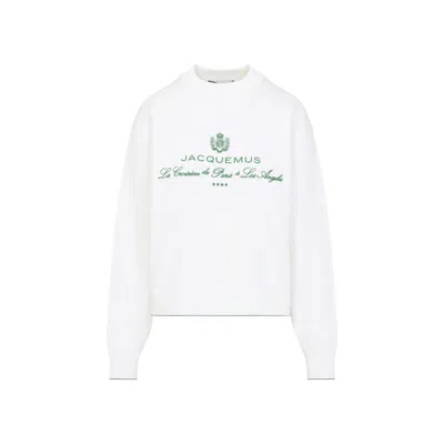 Jacquemus White Sweater With Logo Embroidered On The Front And Short Design In Cotton Woman In White